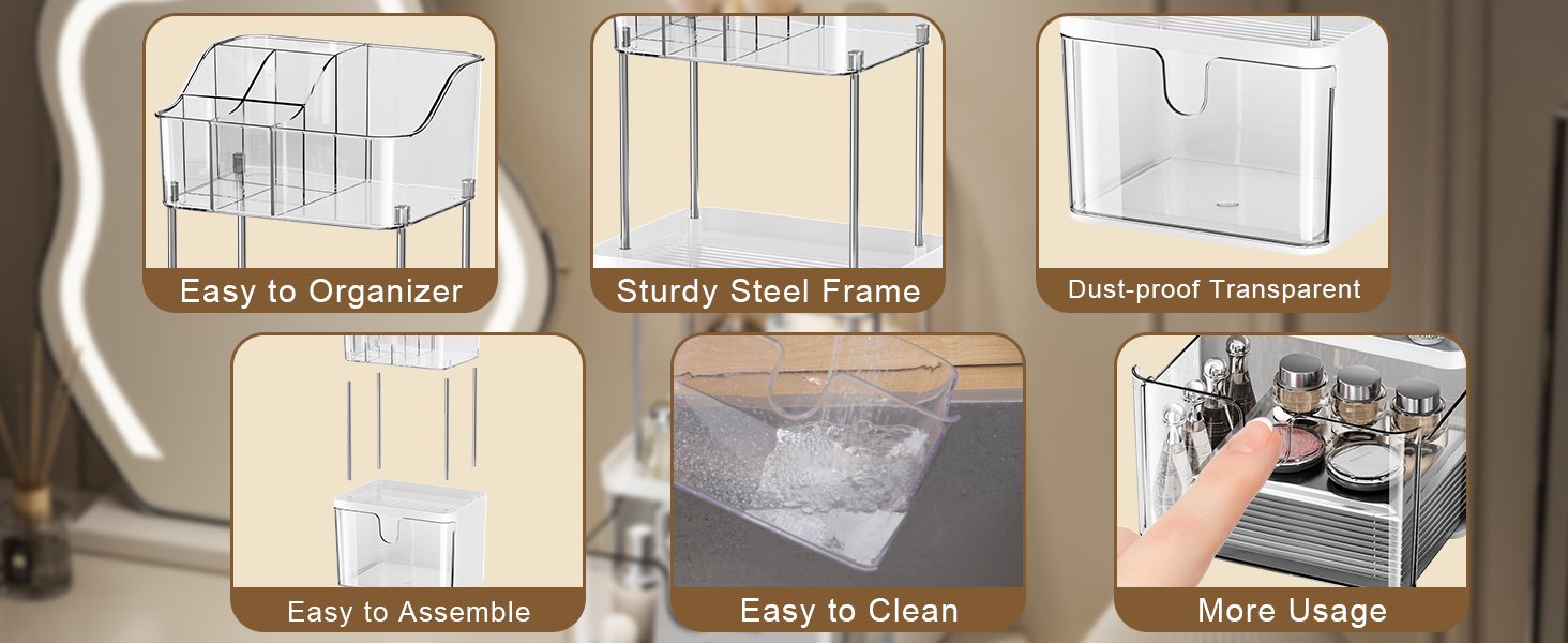 Multi-Purpose Makeup Storage Rack for Vanity