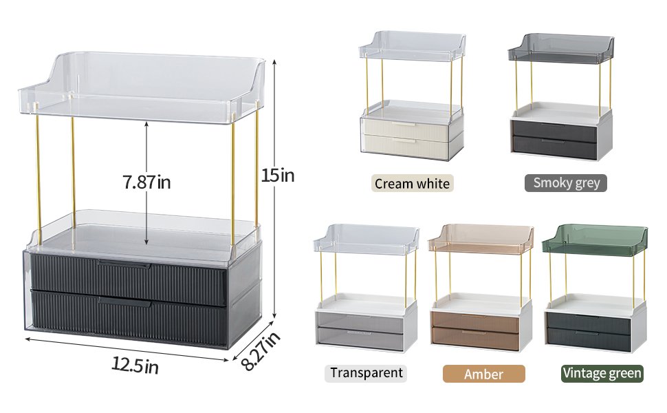 product size-Bathroom Large Capacity Makeup Countertop Organizer with 2 Drawers,