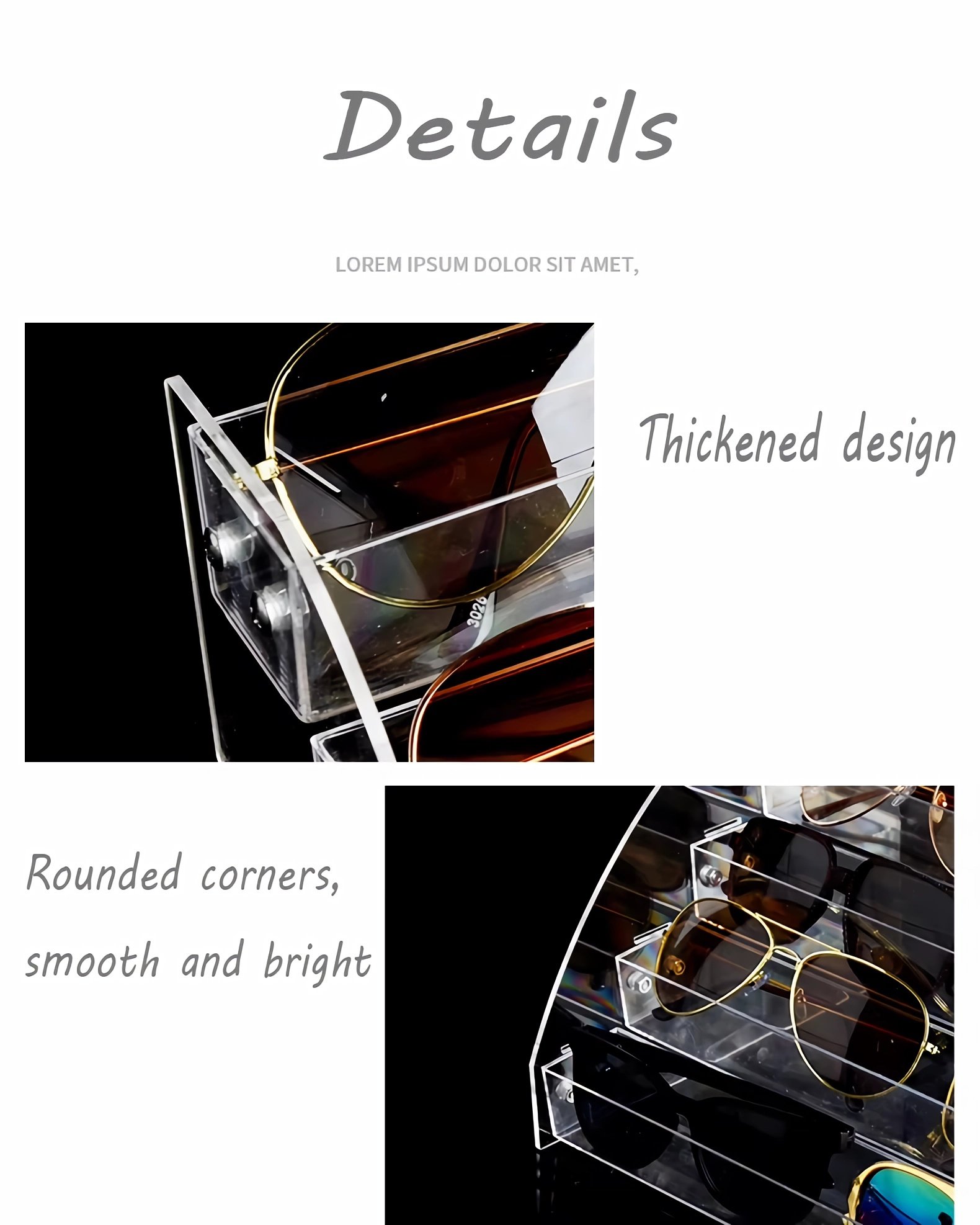 Transparent sunglasses display rack 